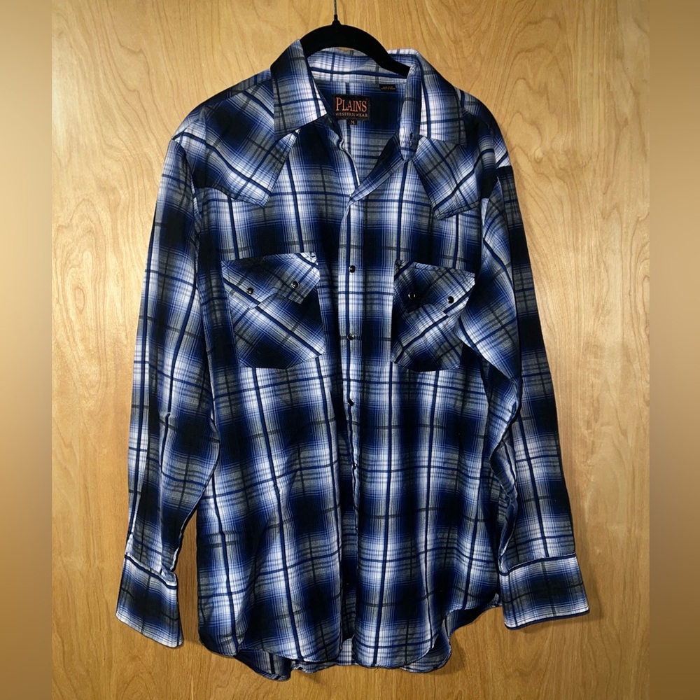 Plains Western Wear Blue Plaid Button-up Shirt